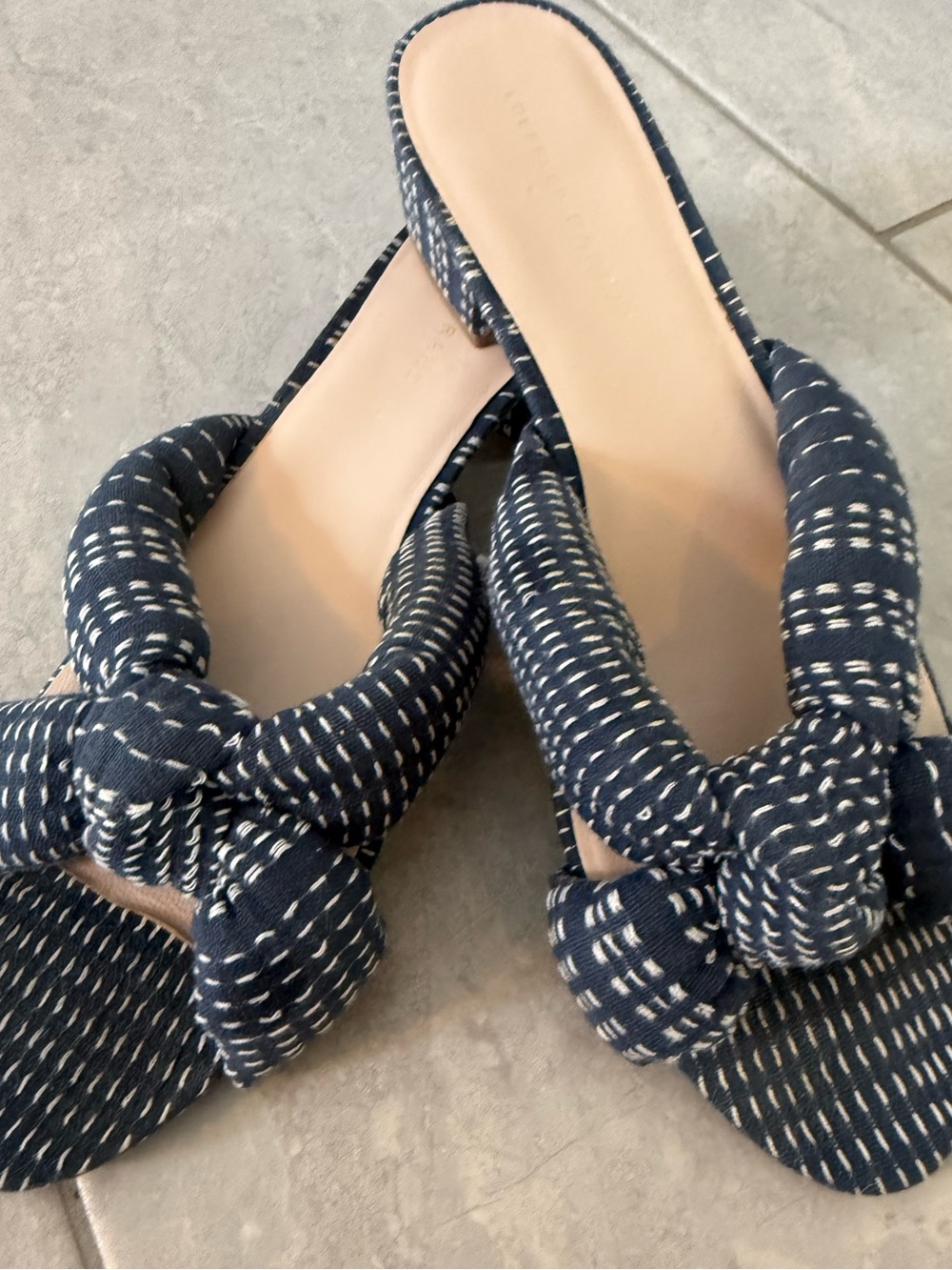 Loeffler Randall Elsie Blue White Woven Boho Fabric Block Heel Sandals Slides 9